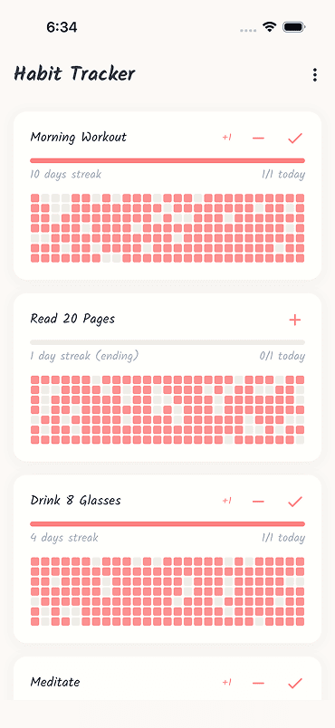 Habit Tracker main dashboard